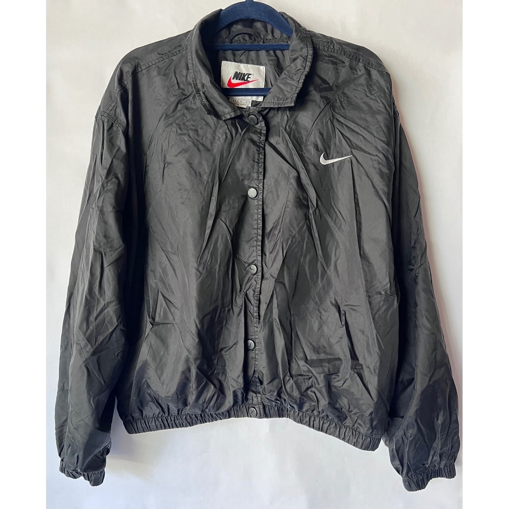 Vintage 90s Nike White Tag Lined Snap Button‎ Coach Jacket Size M Black